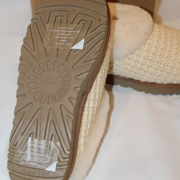 NIB UGG WOMEN'S SWEATER KNIT CLOG SLIP ON SHEARLING LINED SLIPPERS NATURAL - Picture 10 of 10
